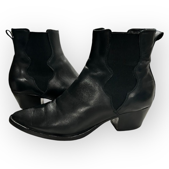 Italian Black Leather Chelsea Cowboy Ankle Boot - Picture 5 of 15